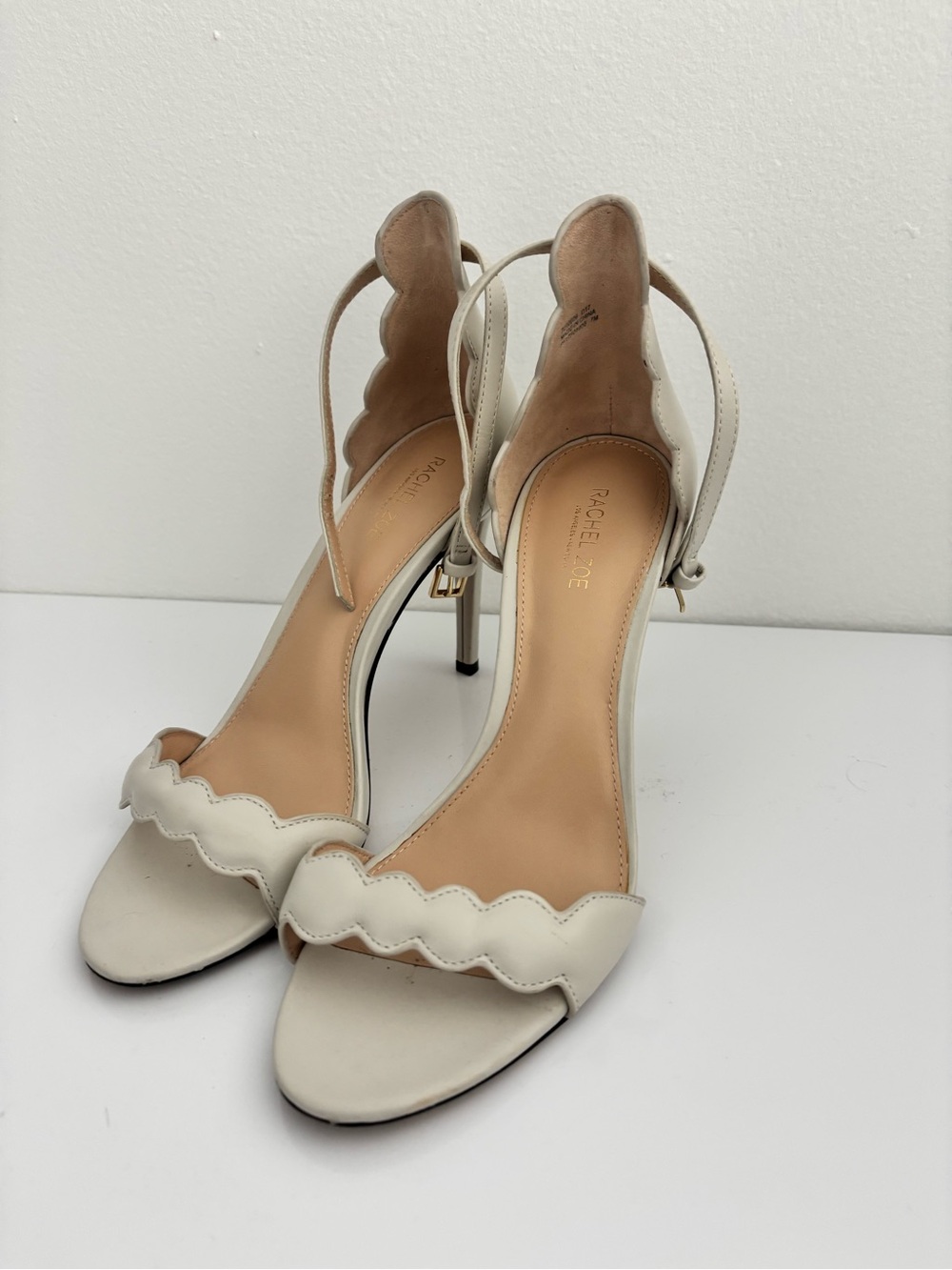 Rachel Zoe Cream Scalloped Strap Stiletto Sandals